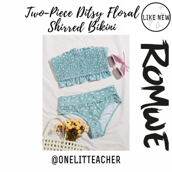 ROMWE Other - ROMWE 2-Piece Ditsy Floral Shirred Bikini Swimsuit